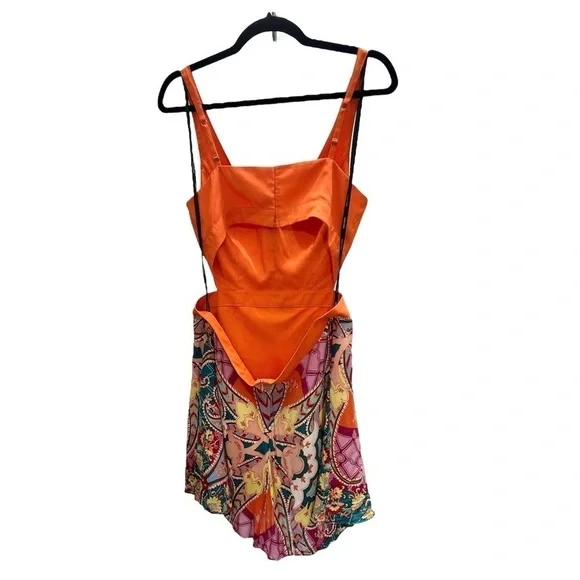 MARCIANO silk orange colourful print cut out mini dress 10 - Picture 3 of 16